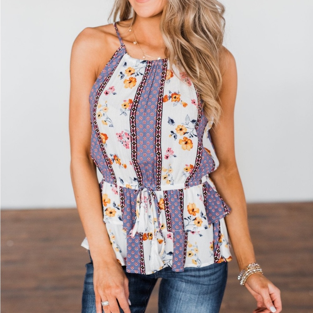Promesa Floral Halter Top - Lavender/Gold, Size M